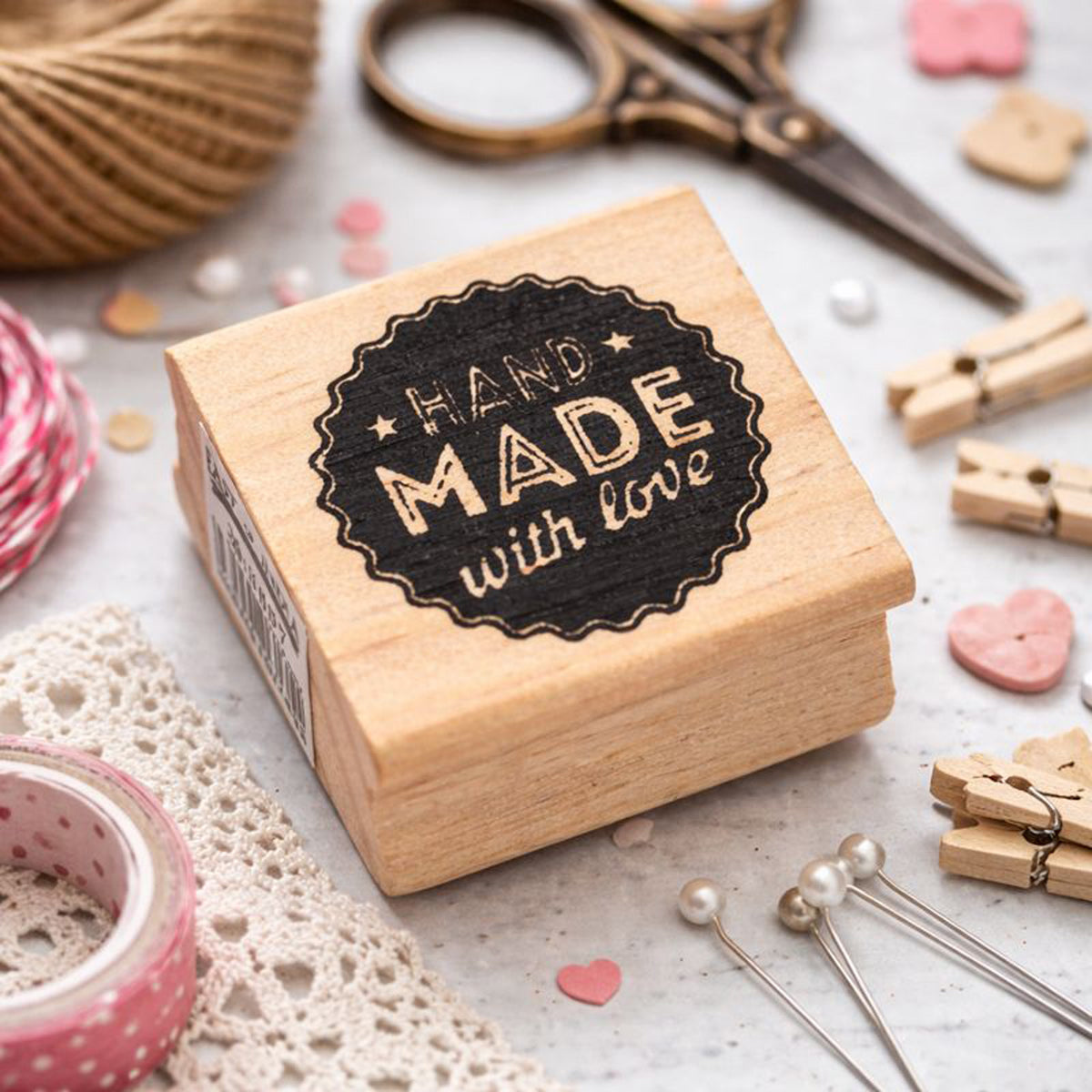 East of India 'Hand Made With Love' Wooden Rubber Stamp - Craft