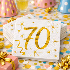 Age 70 Cocktail Gold Paper Napkins x 20