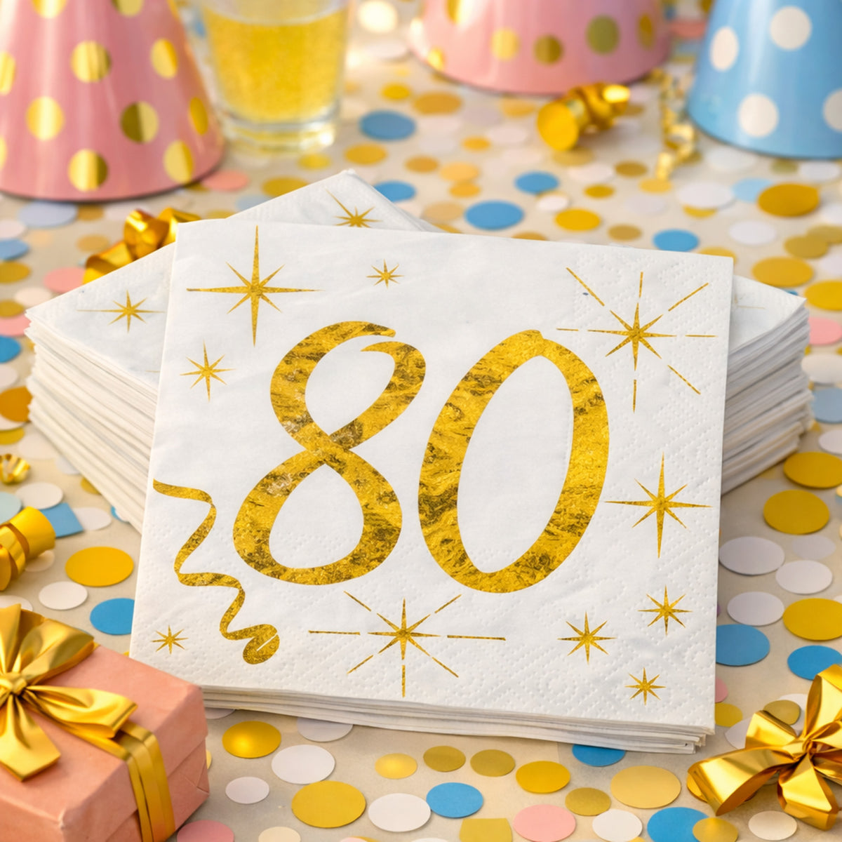 Age 80 Cocktail Gold Paper Napkins x 20