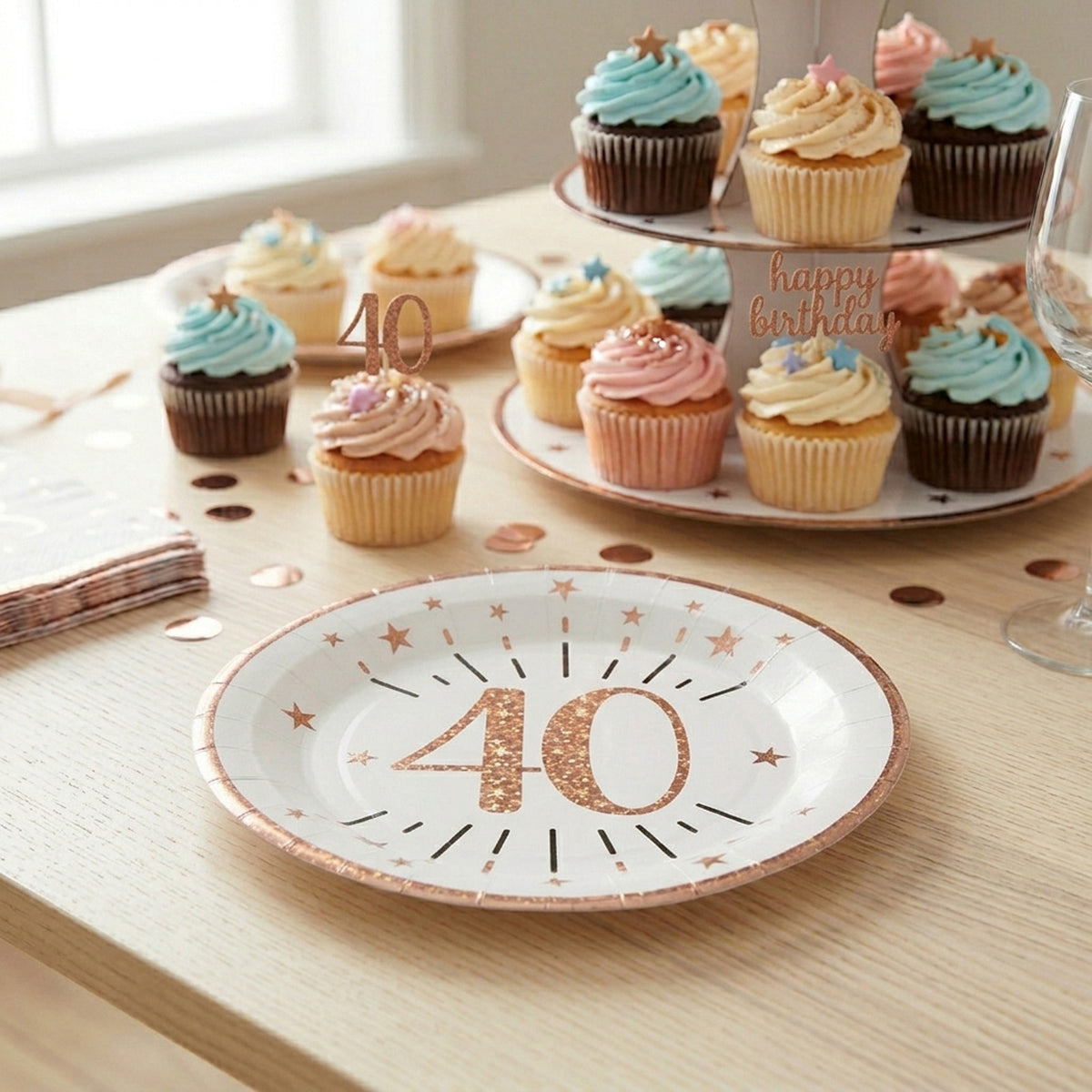 Sparkling Rose Gold Age 40 Plates x 10