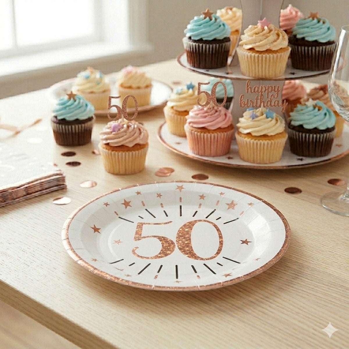 Sparkling Rose Gold Age 50 Plates x 10