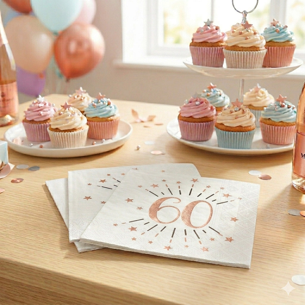 Sparkling Rose Gold Napkins Age 60 x 10