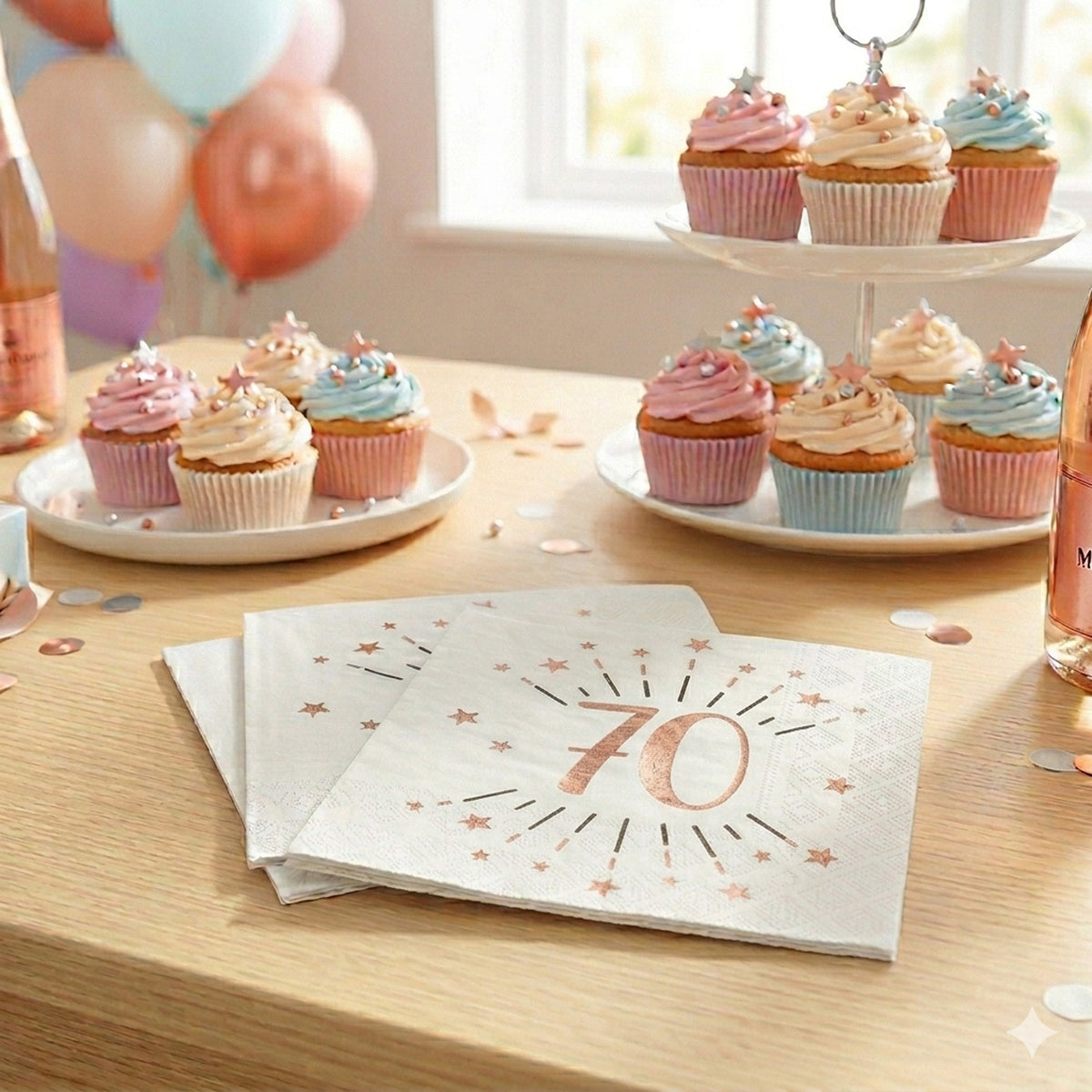 Sparkling Rose Gold Napkins Age 70 x 10