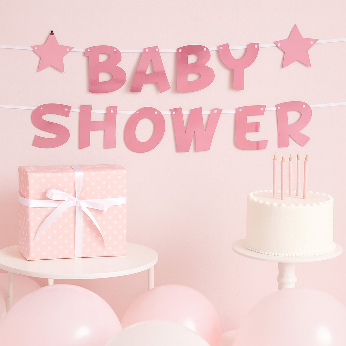 Little Star Pink Baby Shower Foil Bunting 2.5m