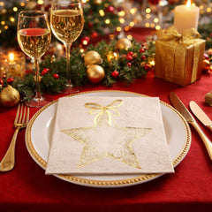Ivory Small Sparkling Star Napkins for Elegant Table Settings - Pack of 20 Disposable 3-Fold Paper