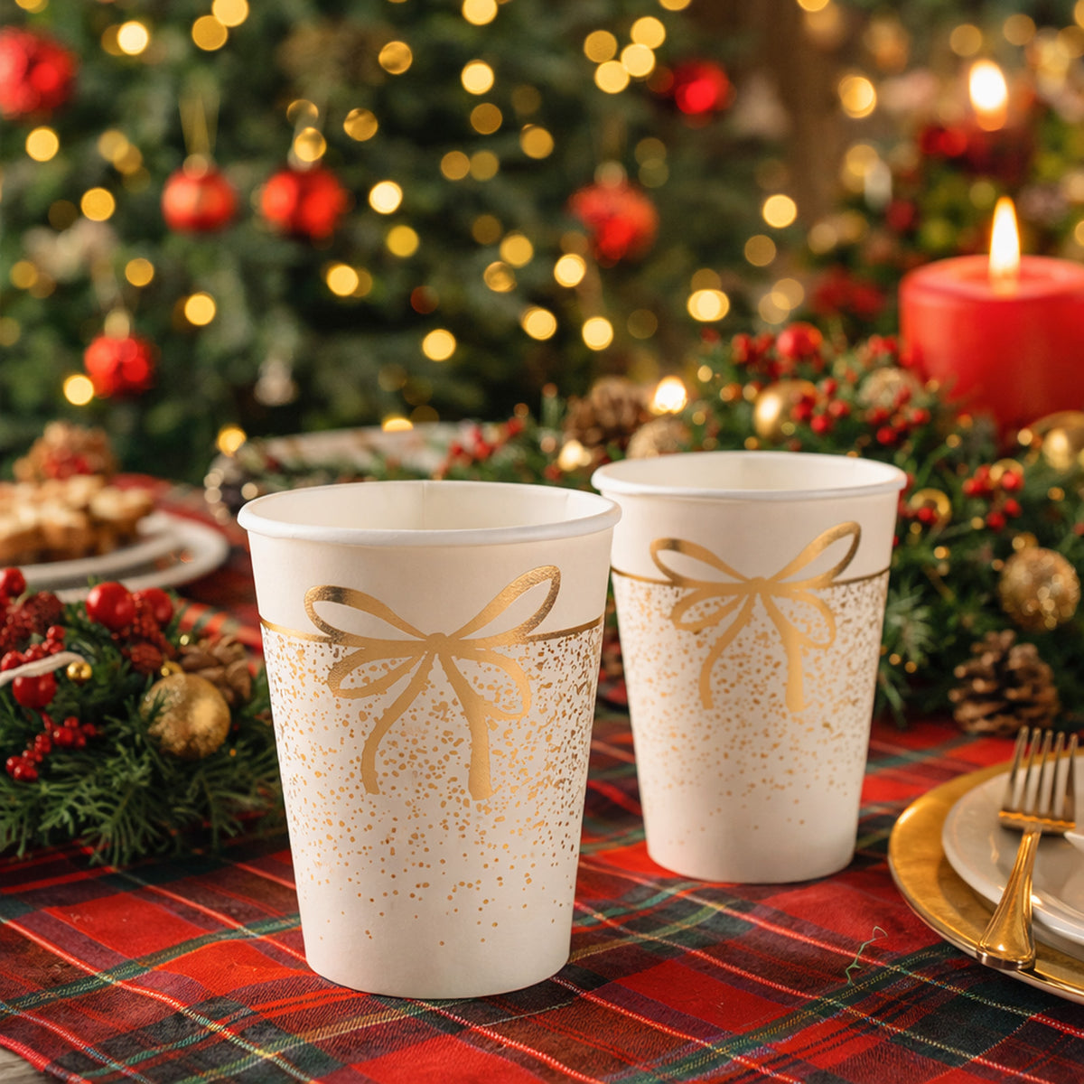 Ivory Gold Sparkling Disposable Cups - Festive 27cl, Pack of 10