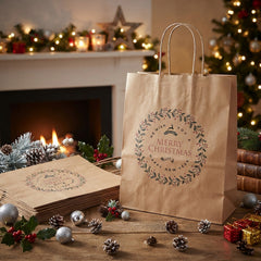 Merry Christmas Tree Kraft Brown Paper Gift Bags x 6