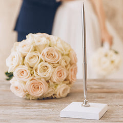 Wedding Pen Stand with Silver Pen - Wedding Guest Book