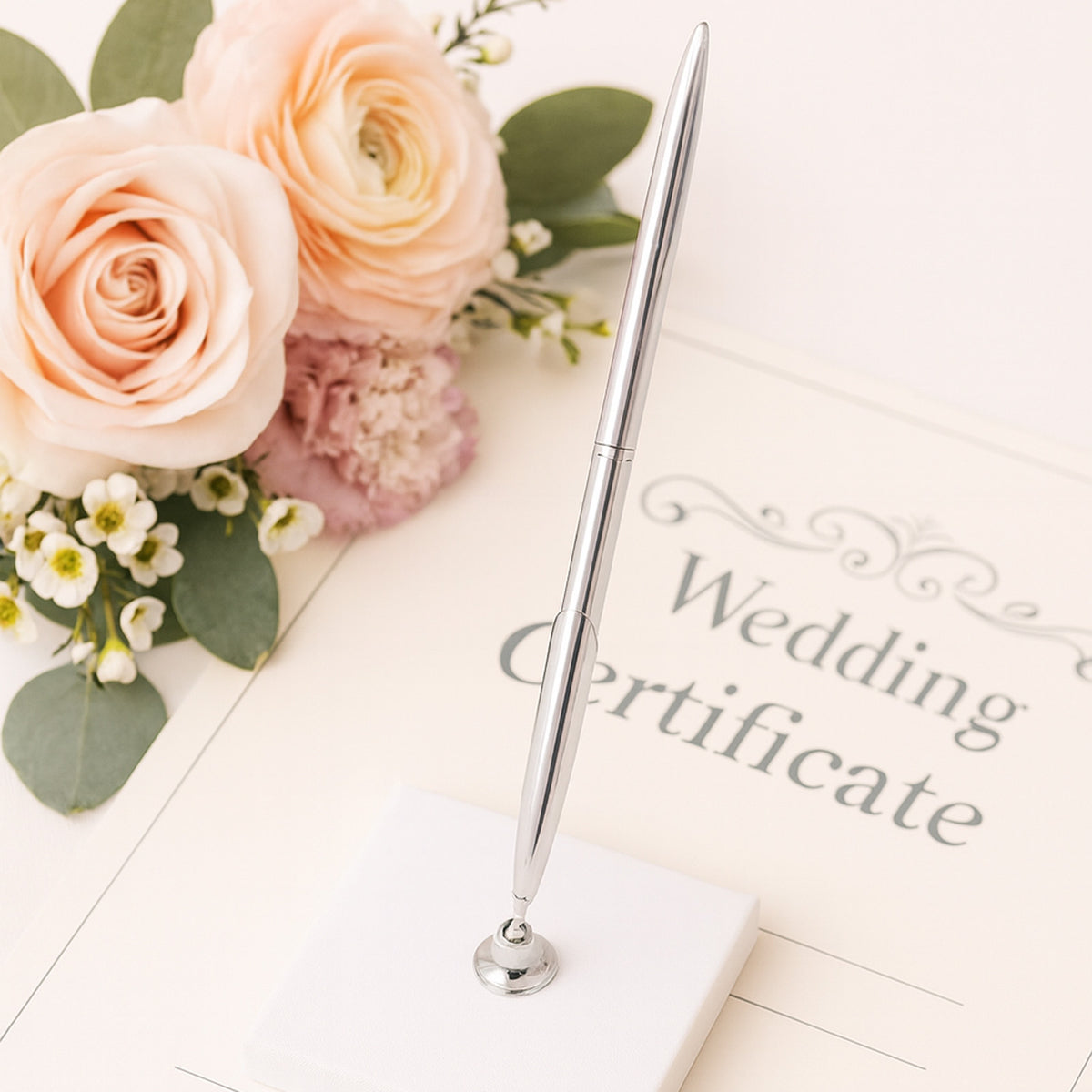 Wedding Pen Stand with Silver Pen - Wedding Guest Book