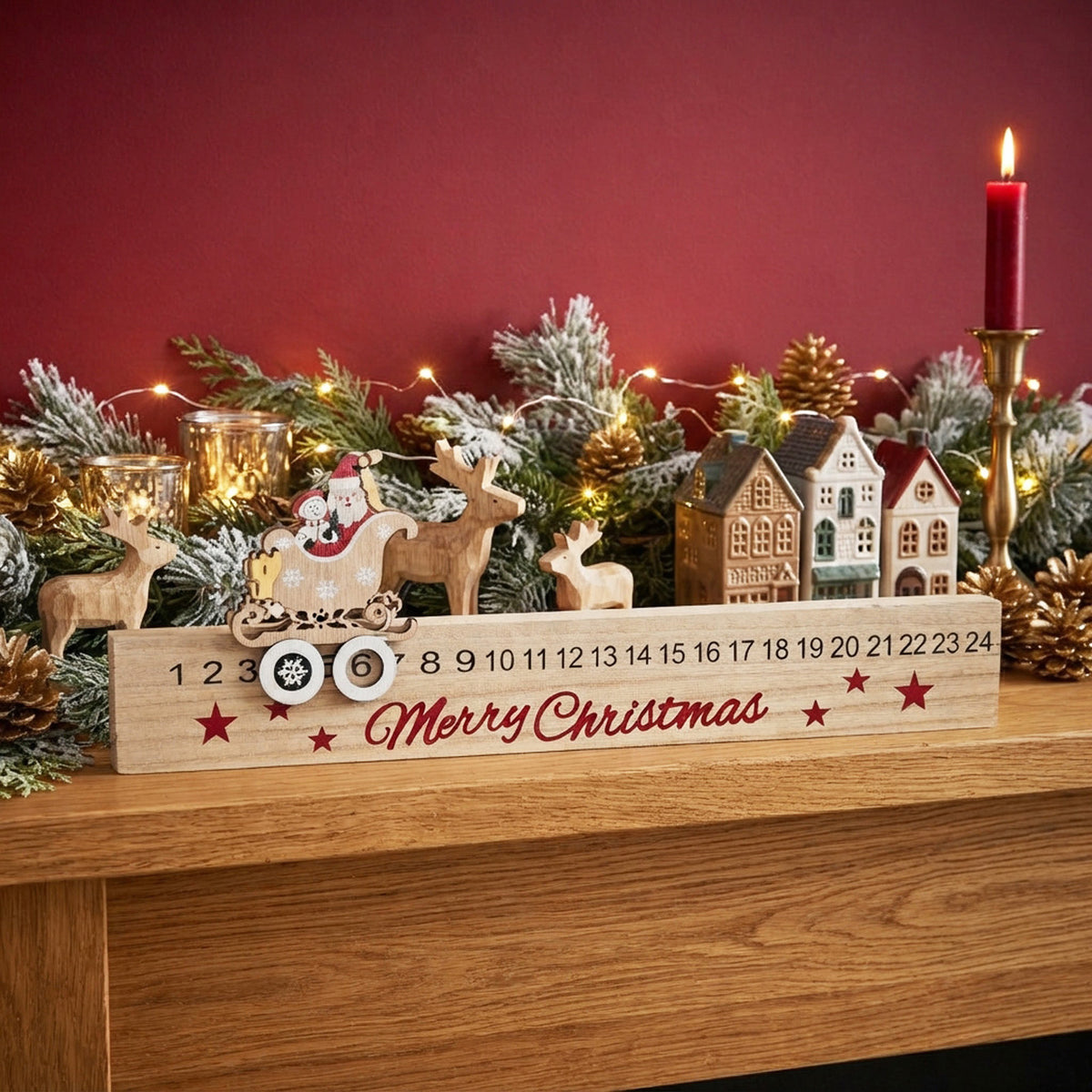 Large Wooden Santa Advent Rule Keepsake Countdown to Christmas