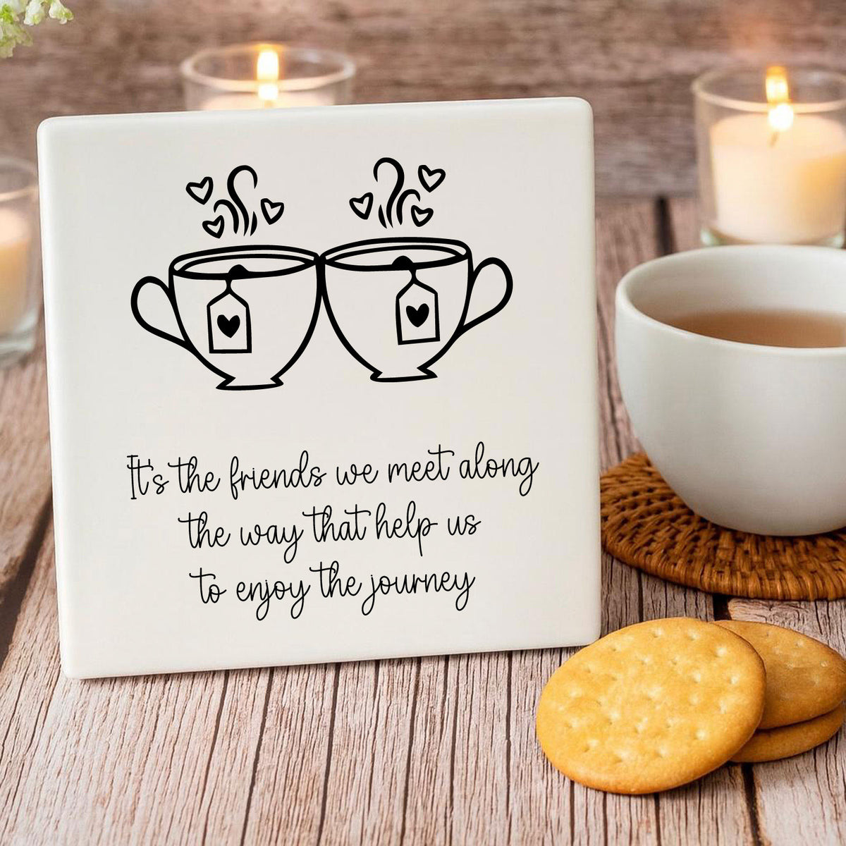 Square White Porcelain Coaster - The Friends We Meet - Whale