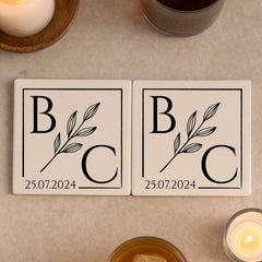 Personalised Porcelain Couple Coasters with Date - Gift Set of 2