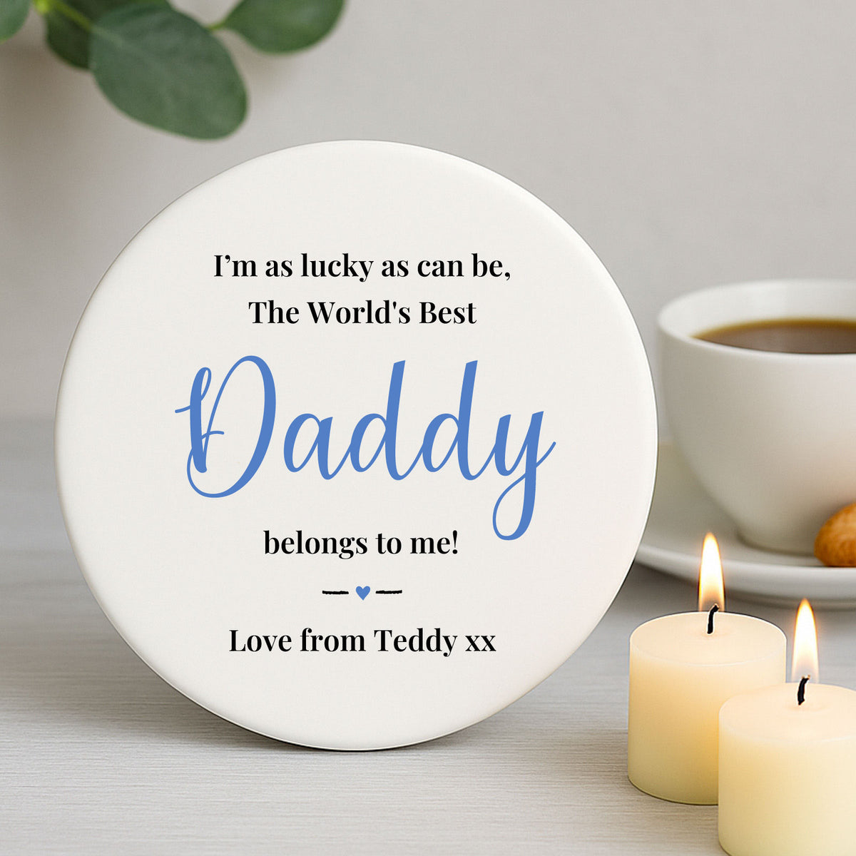 Personalised Porcelain Coaster for Dad - Best Daddy Custom Fathers Day Gift
