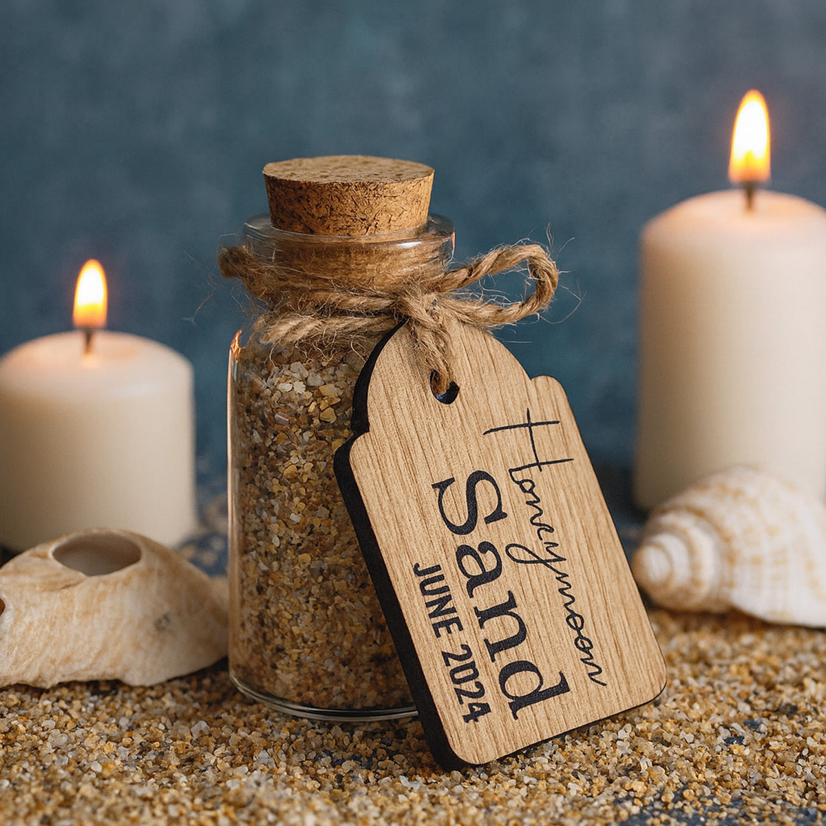 Honeymoon Sand Jar with Personalised Tag - Mini Jar Keepsake Gift