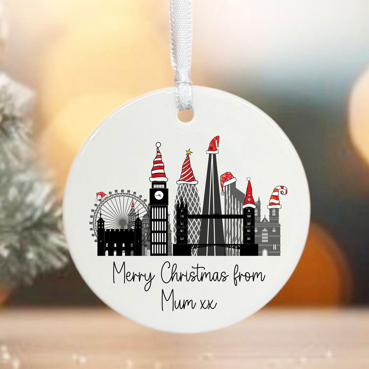 Personalised Christmas Hanging Porcelain Bauble - London Scene
