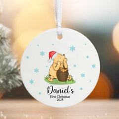 Personalised Childs Baby First Christmas Blue Feet Bauble Keepsake