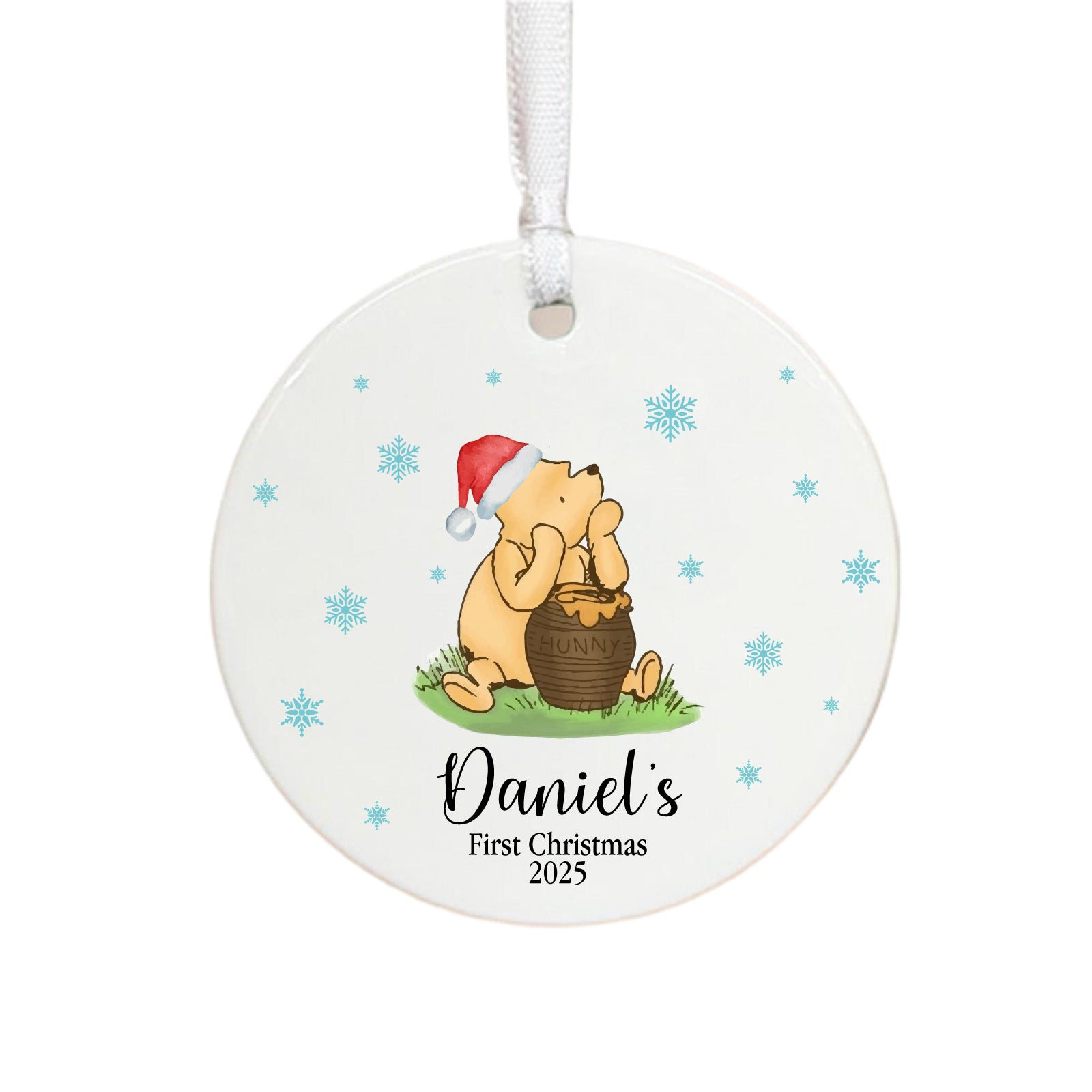 Personalised Childs Baby First Christmas Blue Feet Bauble Keepsake