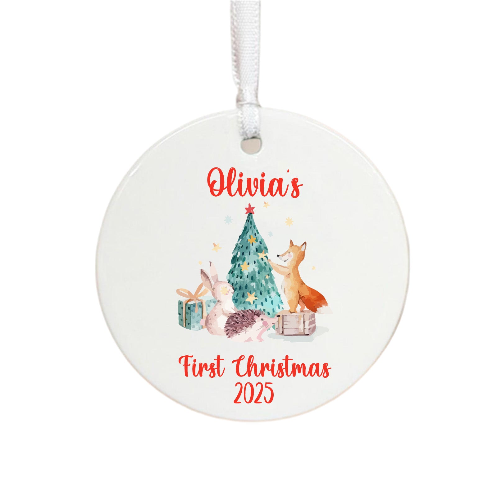 Personalised Baby's First Christmas Wild Animals Bauble Keepsake Gift