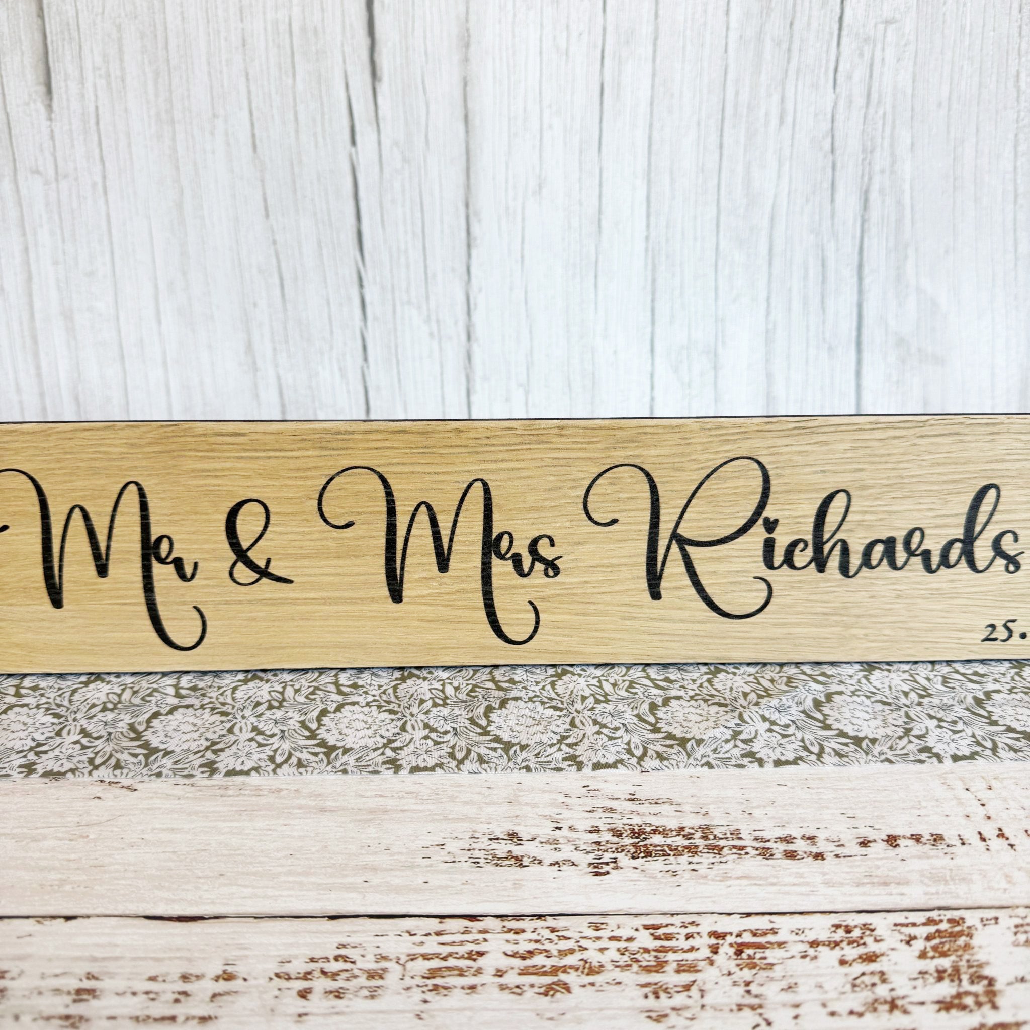 Personalised Wooden Oak Mr Mrs Wedding Table Sign Decoration