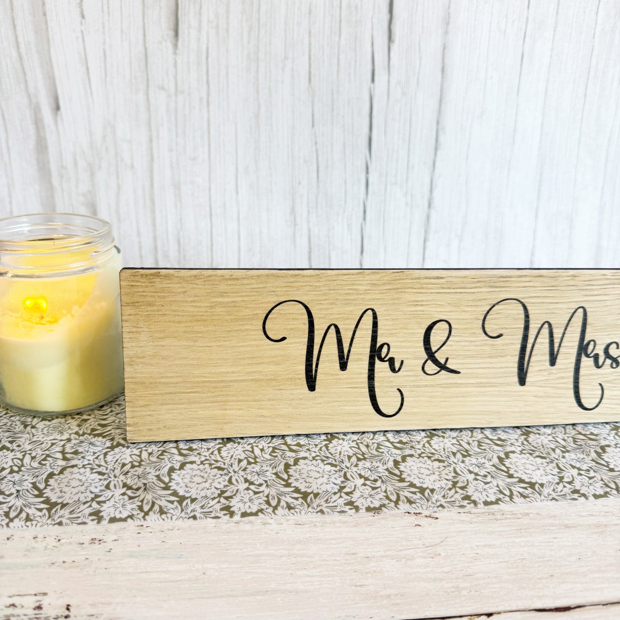 Personalised Wooden Oak Mr Mrs Wedding Table Sign Decoration