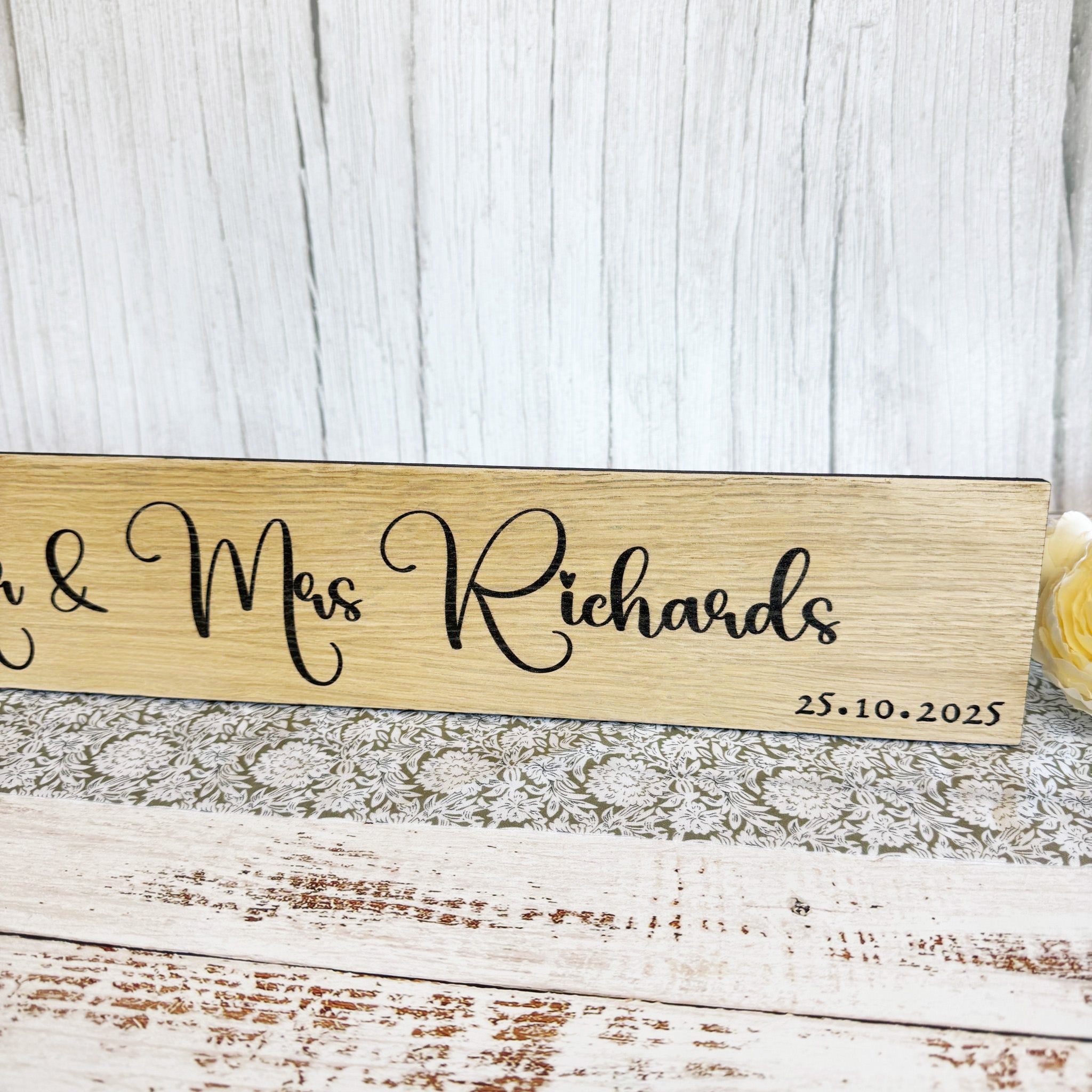 Personalised Wooden Oak Mr Mrs Wedding Table Sign Decoration
