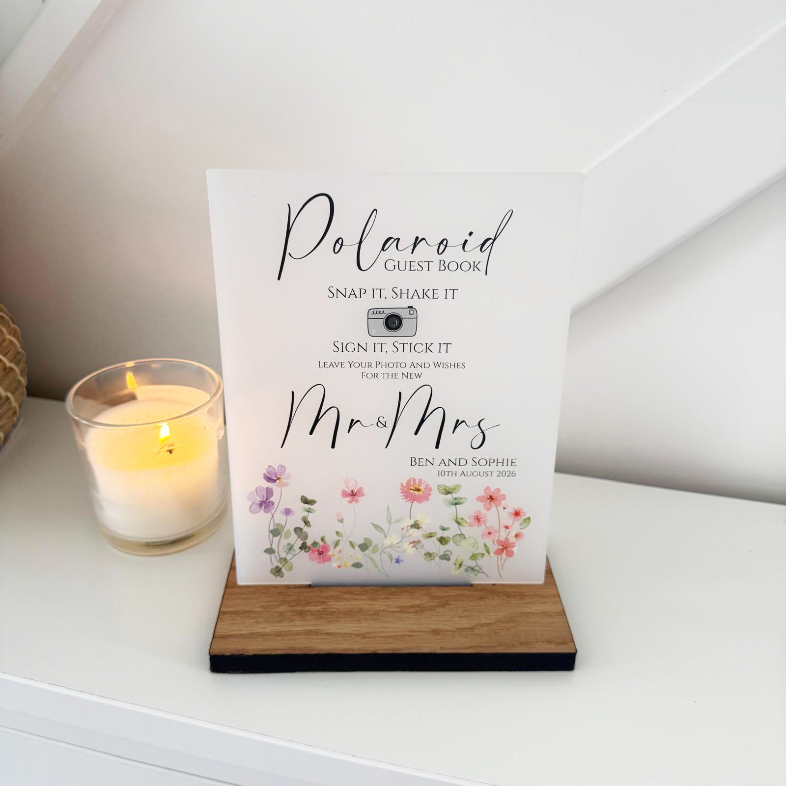 Floral Personalised Polaroid Wedding Guest Book Sign - Opaque Acrylic A5
