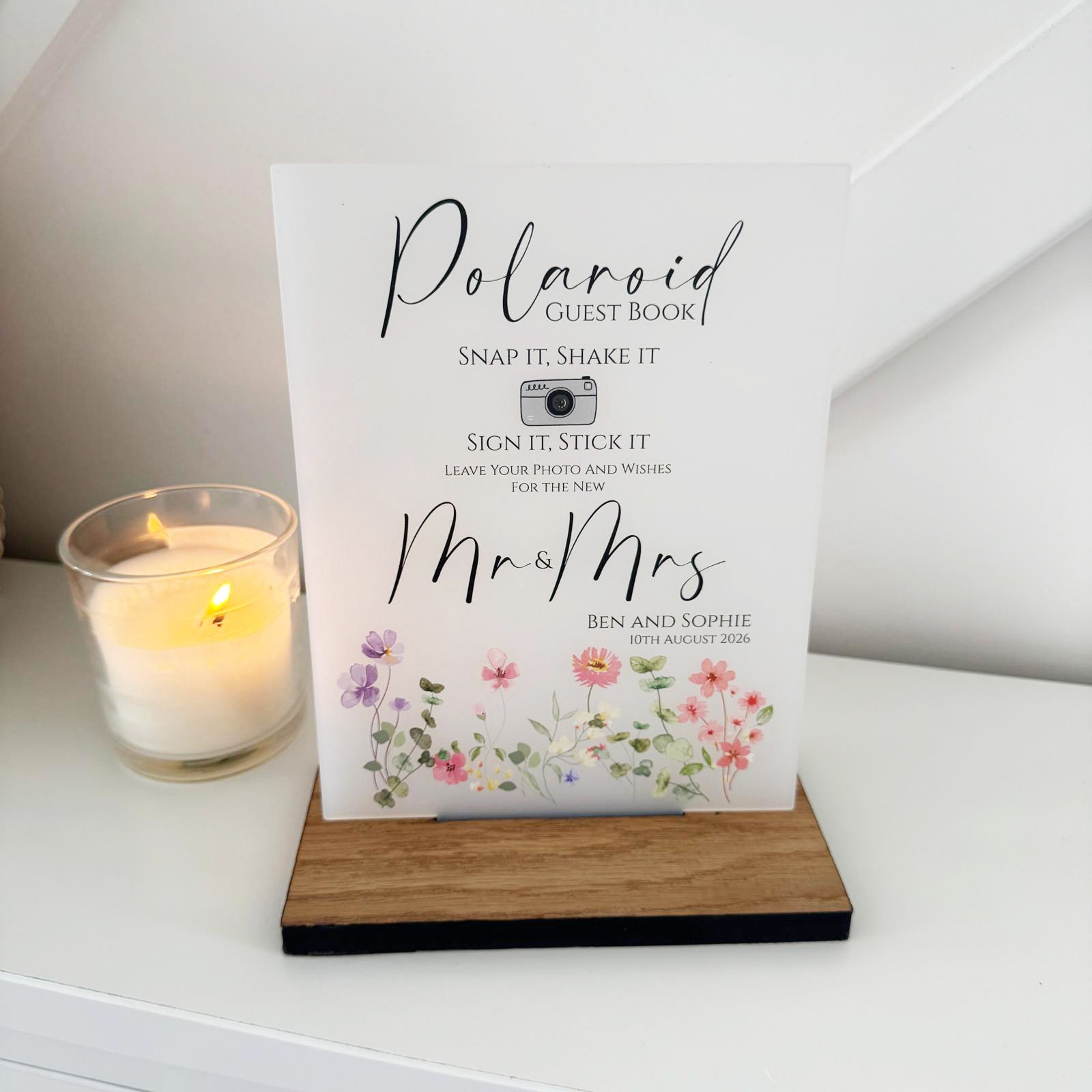 Floral Personalised Polaroid Wedding Guest Book Sign - Opaque Acrylic A5