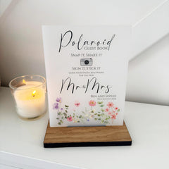 Floral Personalised Polaroid Wedding Guest Book Sign - Opaque Acrylic A5