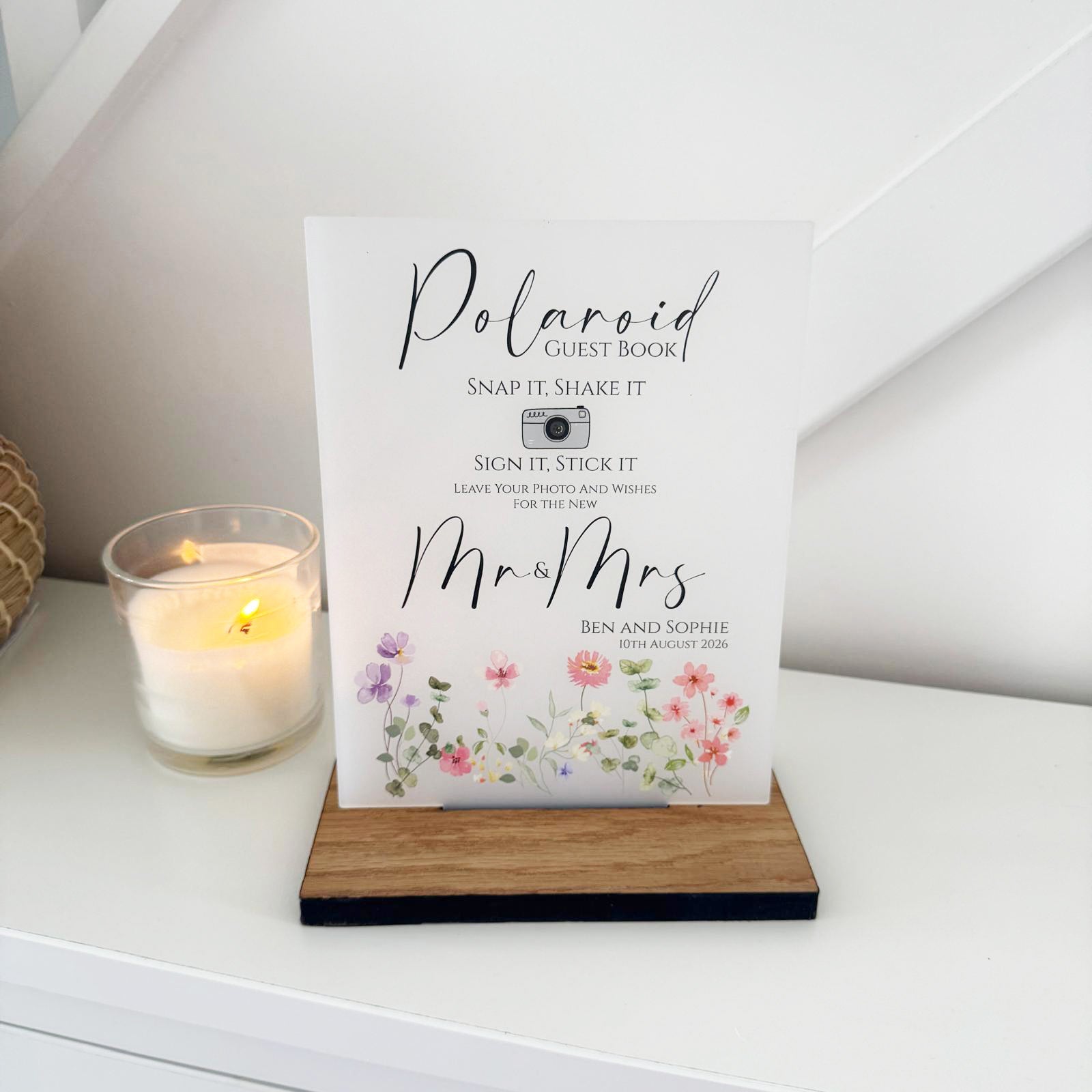 Floral Personalised Polaroid Wedding Guest Book Sign - Opaque Acrylic A5