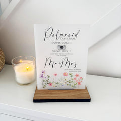 Floral Personalised Polaroid Wedding Guest Book Sign - Opaque Acrylic A5