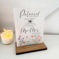 Floral Personalised Polaroid Wedding Guest Book Sign - Opaque Acrylic A5
