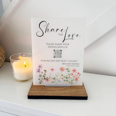 Floral Personalised Share the Love Photo Party Wedding Sign - Opaque Acrylic