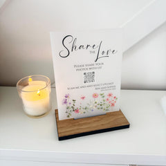 Floral Personalised Share the Love Photo Party Wedding Sign - Opaque Acrylic