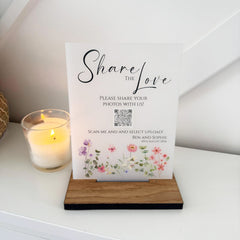 Floral Personalised Share the Love Photo Party Wedding Sign - Opaque Acrylic