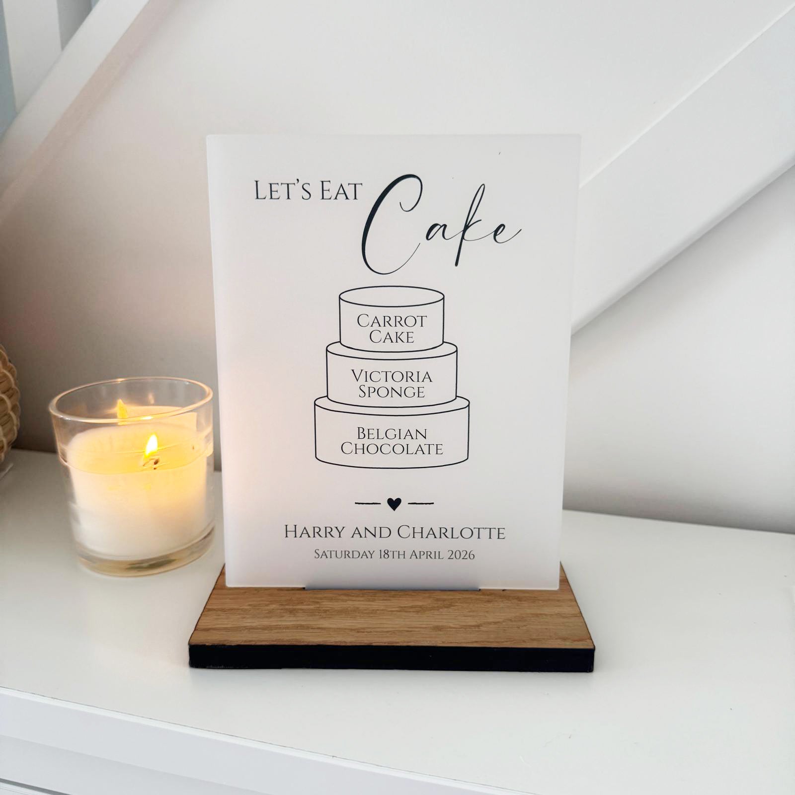 Classic Personalised Wedding Cake Sign - Opaque Acrylic