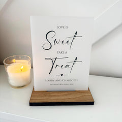 Contemporary Personalised Love is Sweet Wedding Sign - Opaque Acrylic A5