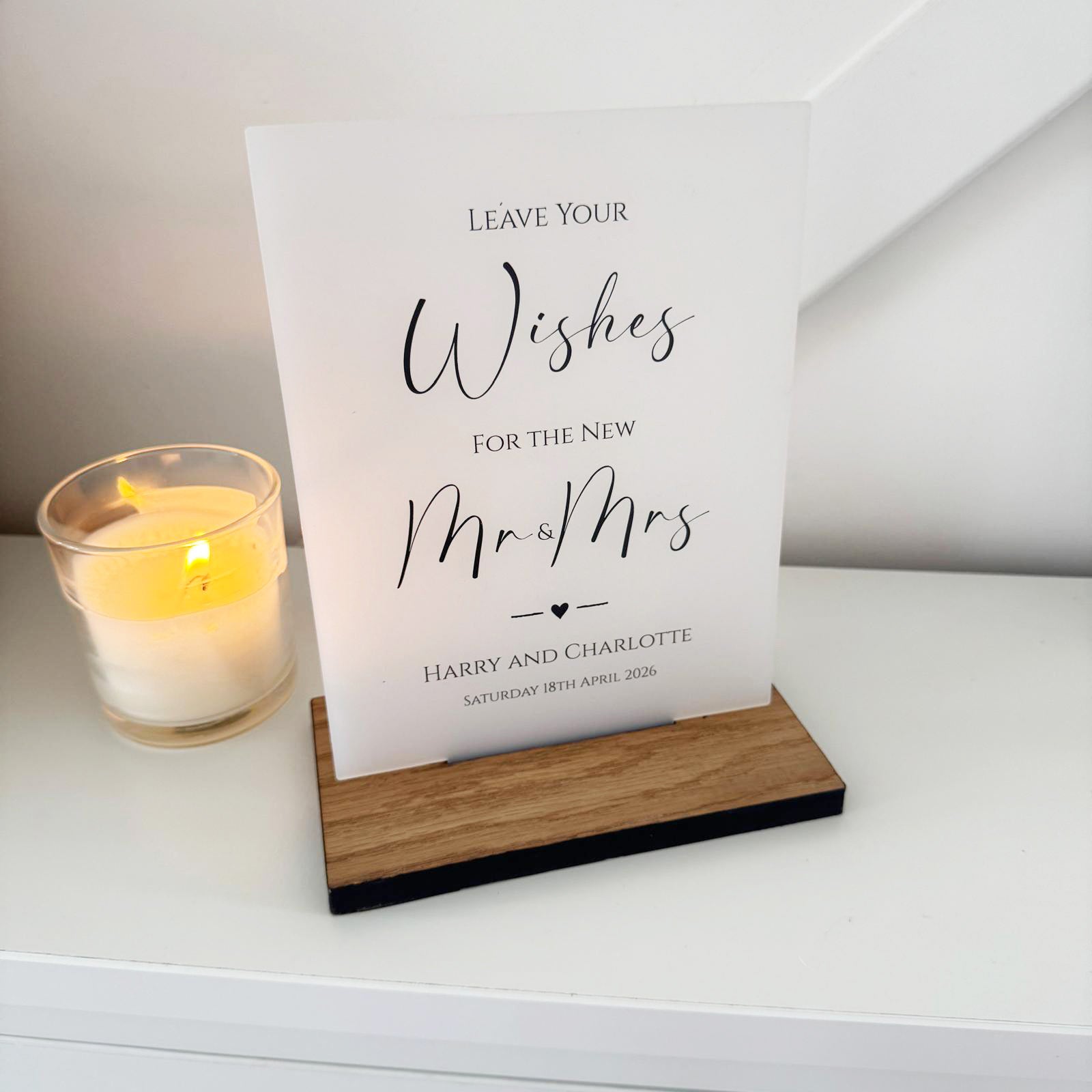 Contemporary Personalised Leave Your Wishes Wedding Guest Book Sign - Opaque Acrylic A5