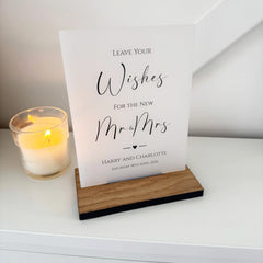 Contemporary Personalised Leave Your Wishes Wedding Guest Book Sign - Opaque Acrylic A5