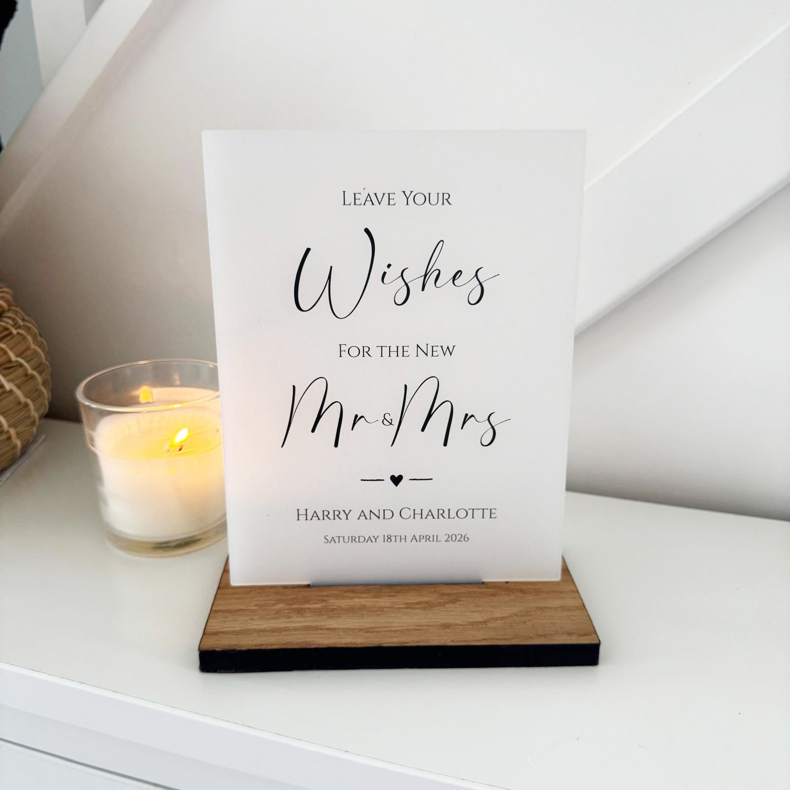 Contemporary Personalised Leave Your Wishes Wedding Guest Book Sign - Opaque Acrylic A5
