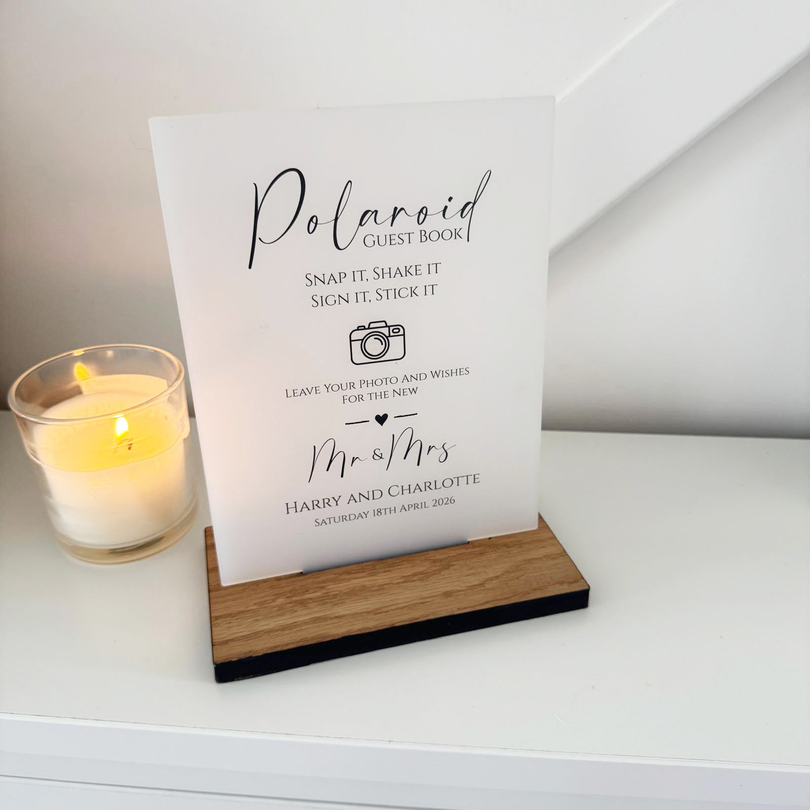 Classic Personalised Polaroid Wedding Guest Book Sign - Opaque Acrylic A5