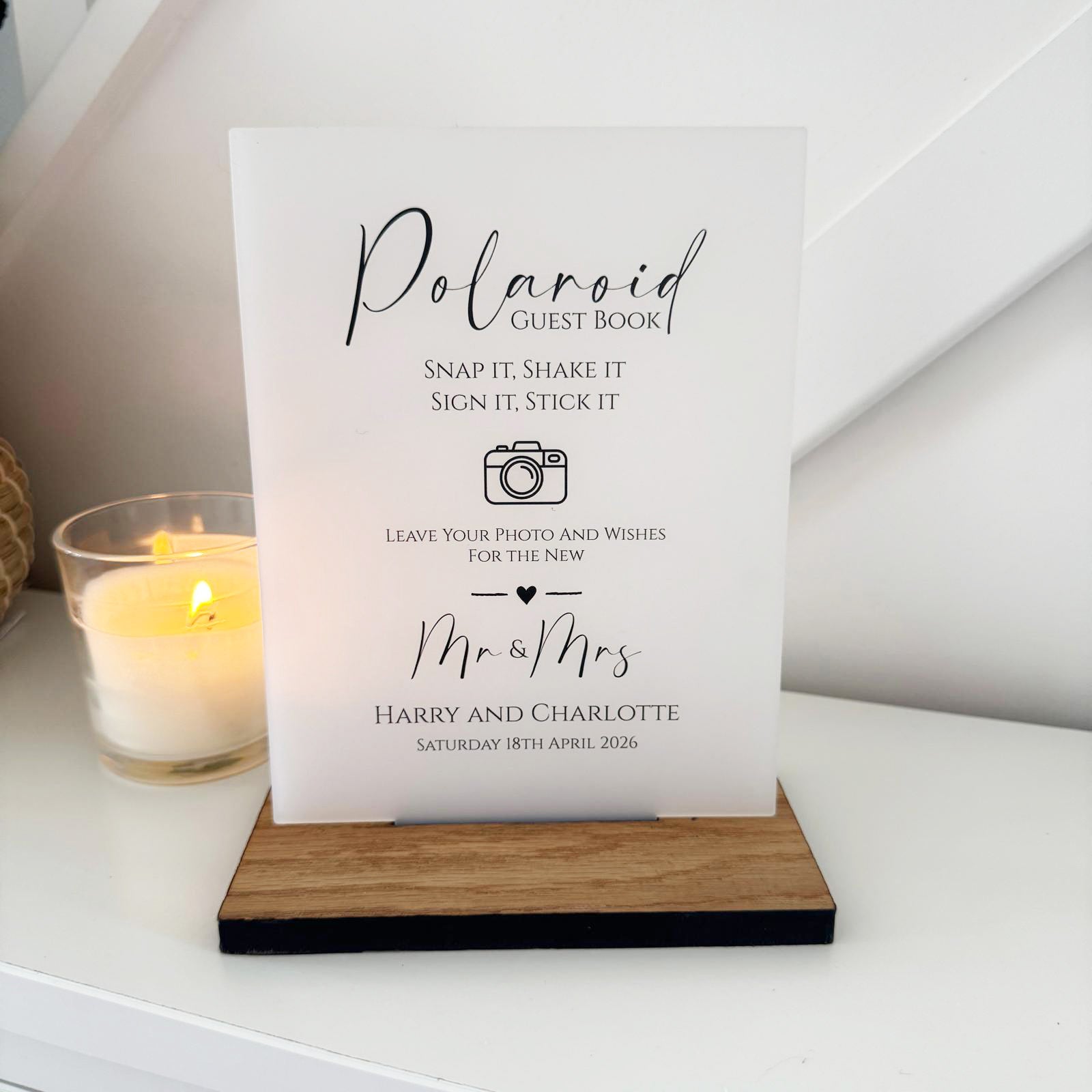 Classic Personalised Polaroid Wedding Guest Book Sign - Opaque Acrylic A5