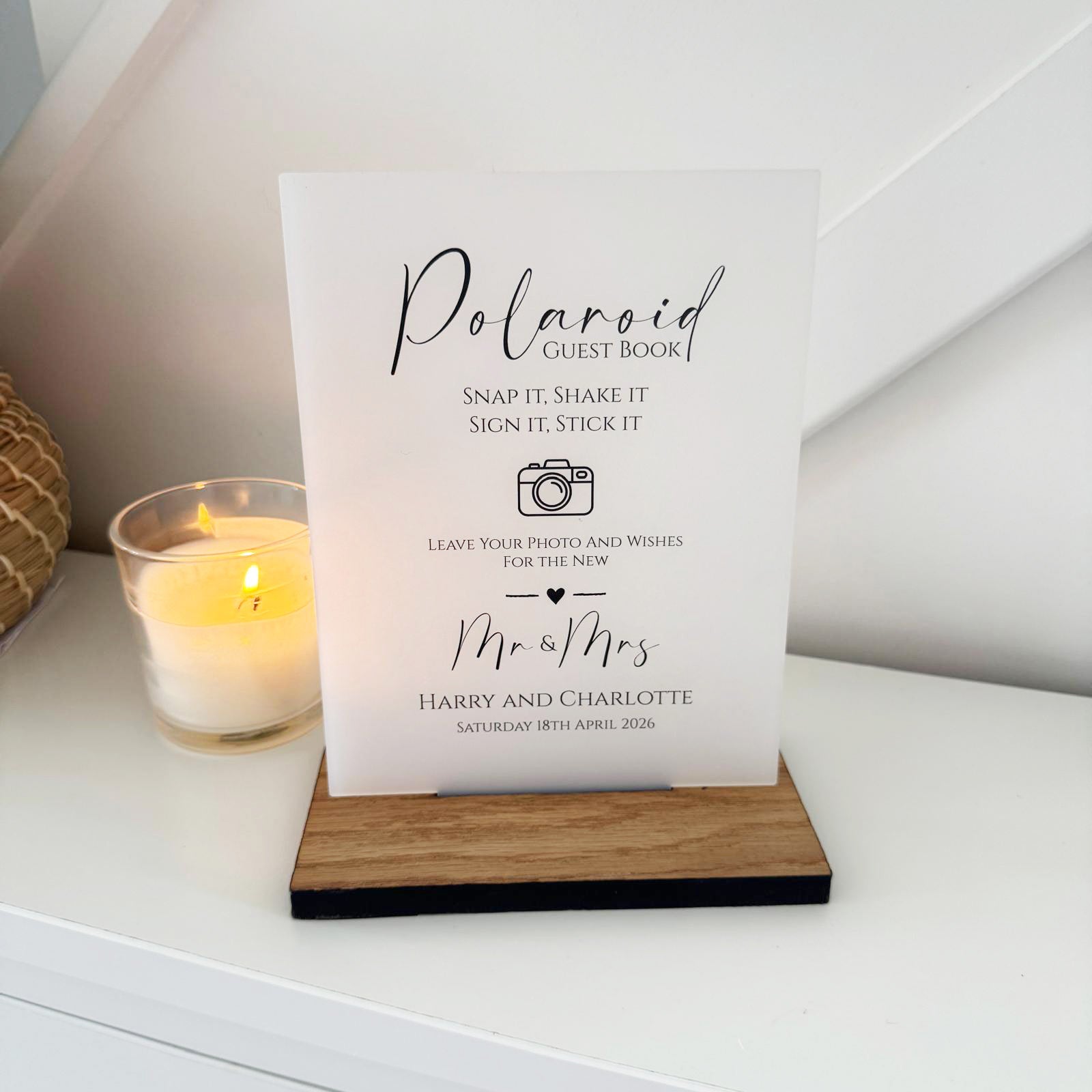 Classic Personalised Polaroid Wedding Guest Book Sign - Opaque Acrylic A5