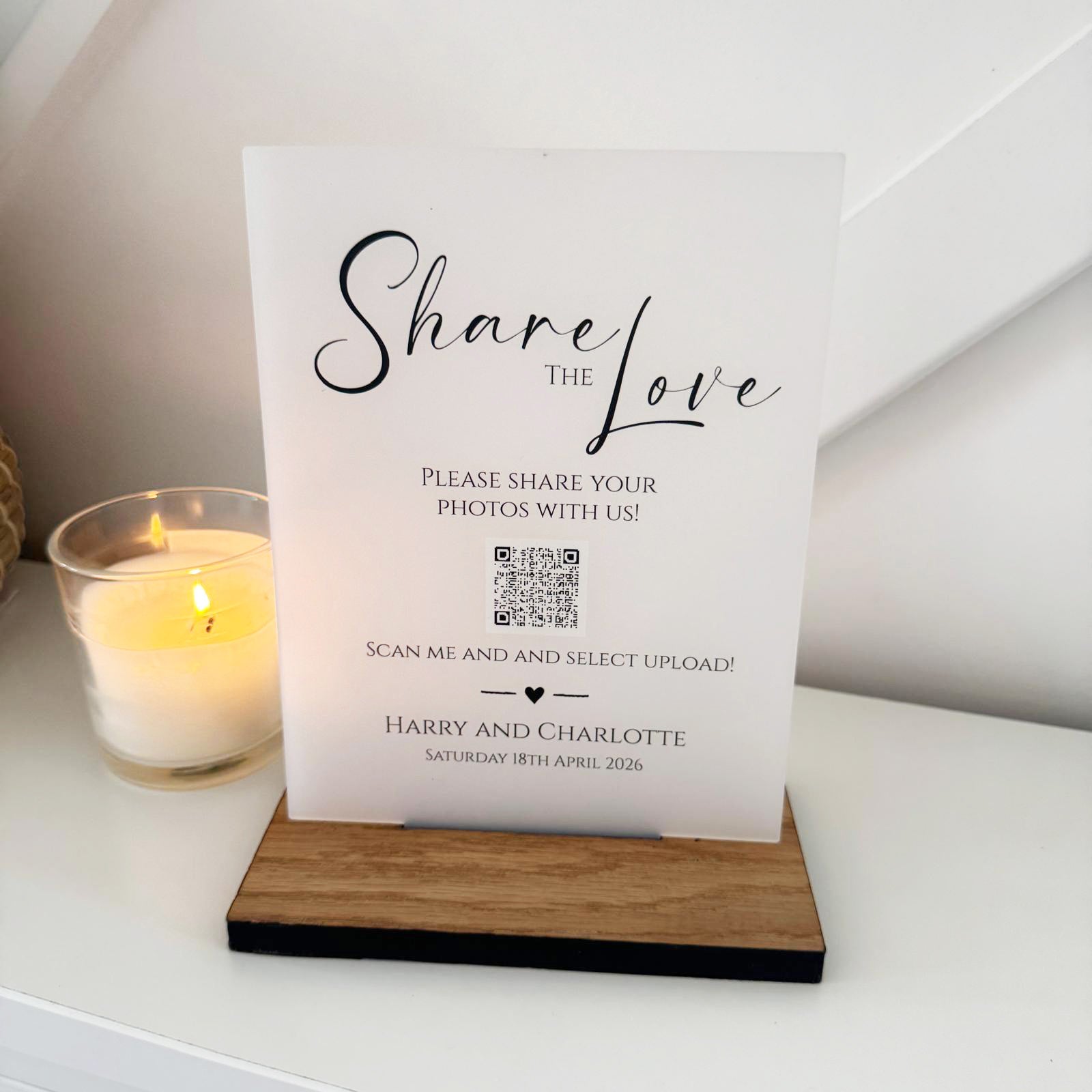 Classic Personalised Share the Love Photo Wedding Party Sign - Opaque Acrylic