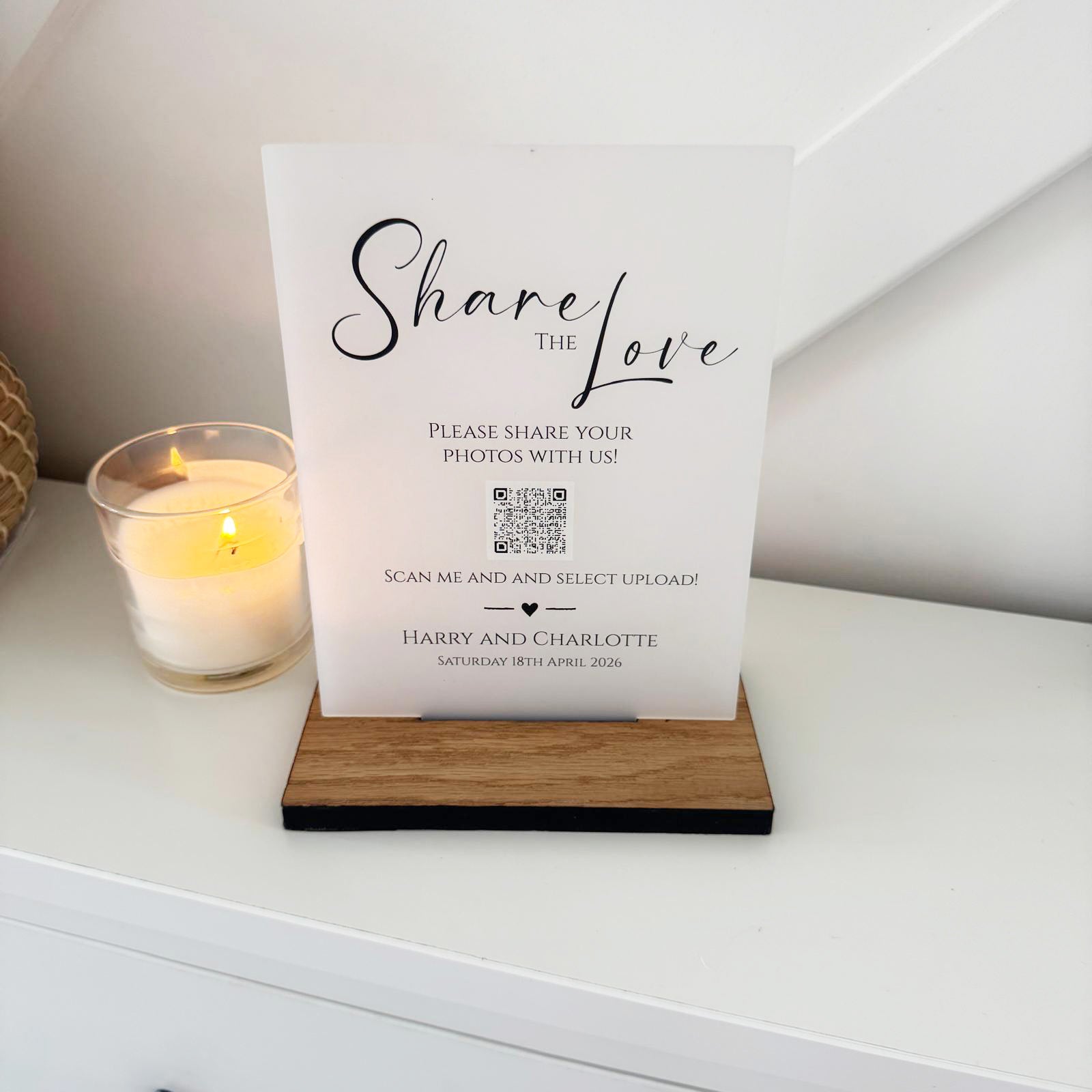 Classic Personalised Share the Love Photo Wedding Party Sign - Opaque Acrylic