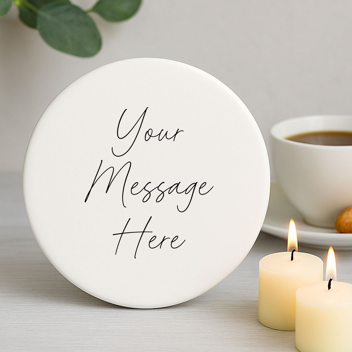 Personalised White Round Coaster for All Occasions - Custom Text