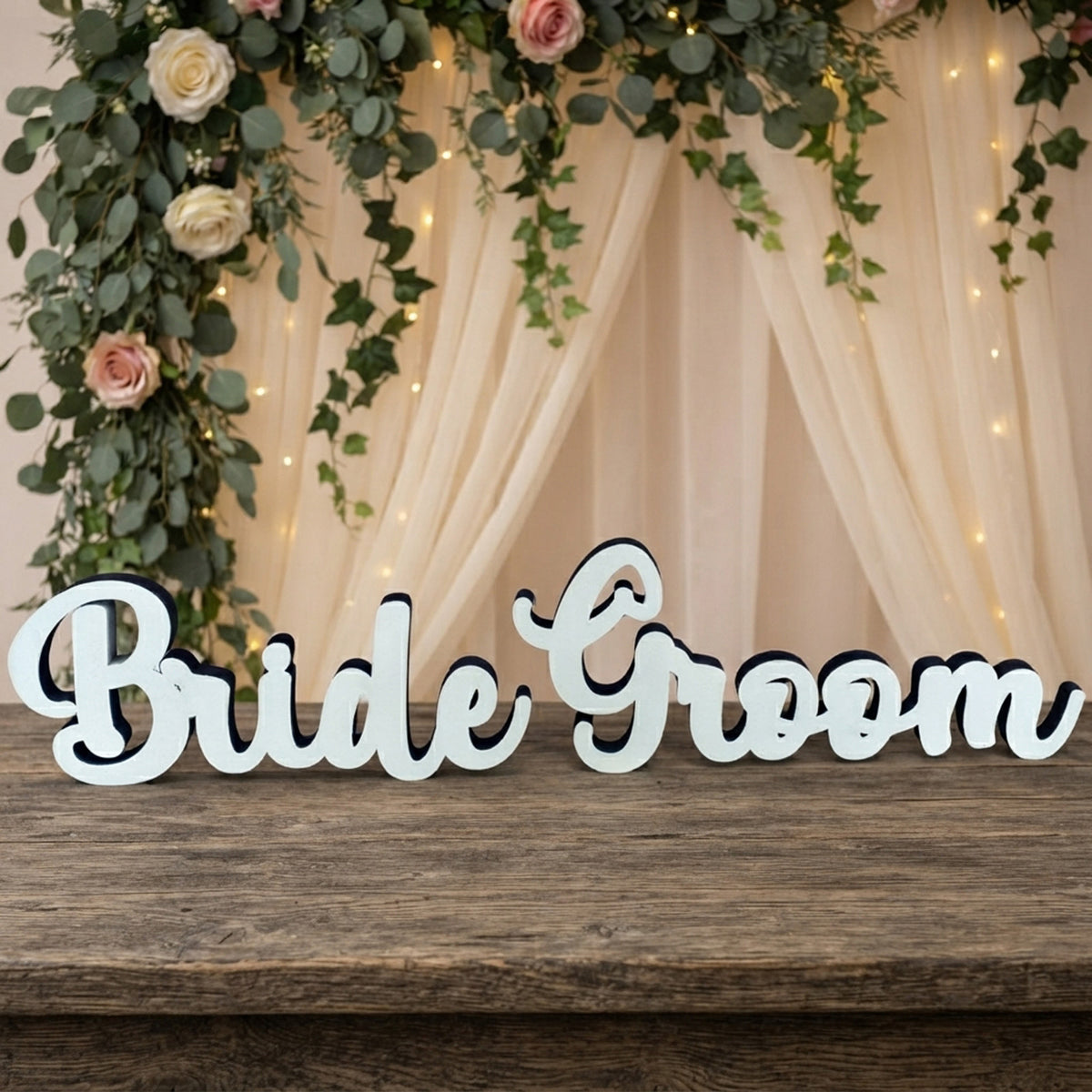 Customisable Bride and Groom Wooden Standing Sign -Wedding Decoration