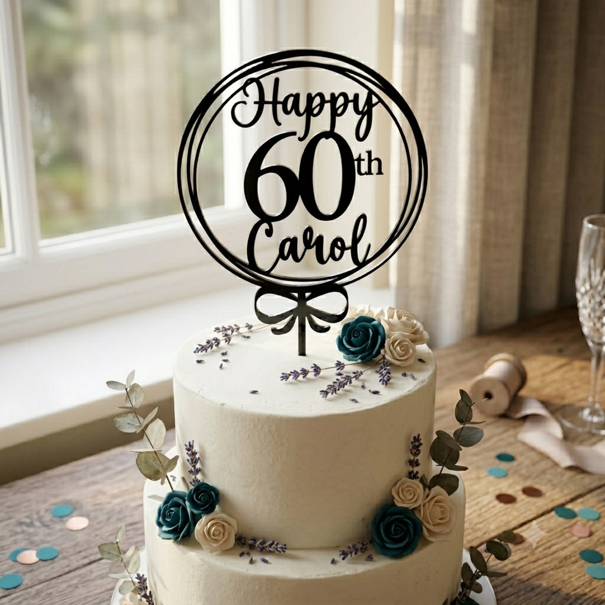 Personalised Happy 60th Birthday Acrylic Cake Topper