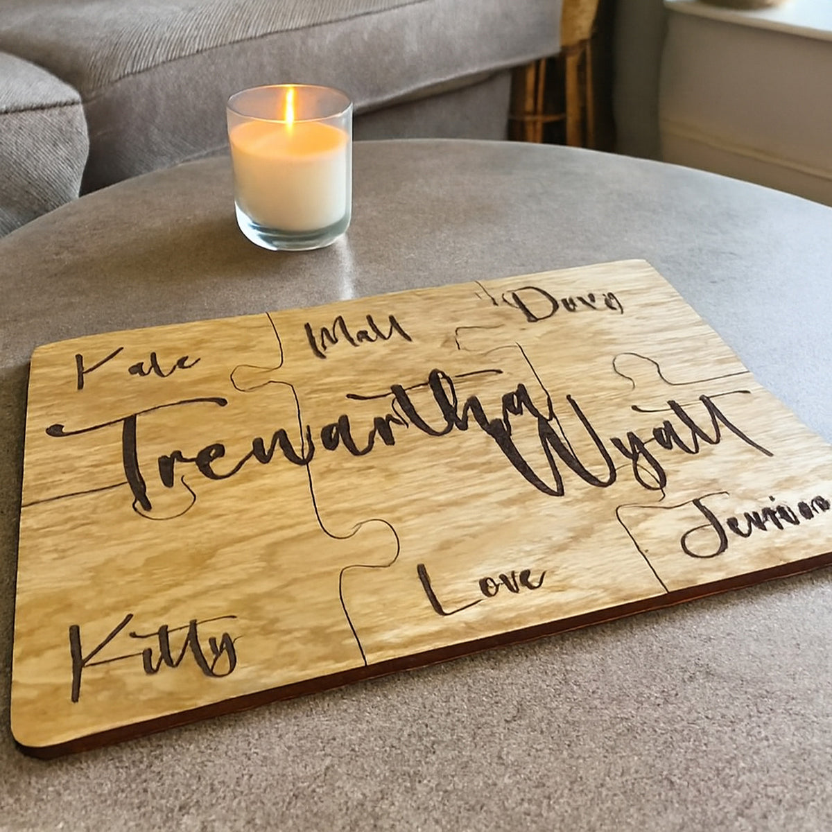 Personalised Wooden Oak Family Coasters Set of 6 - Custom Engraved Gift