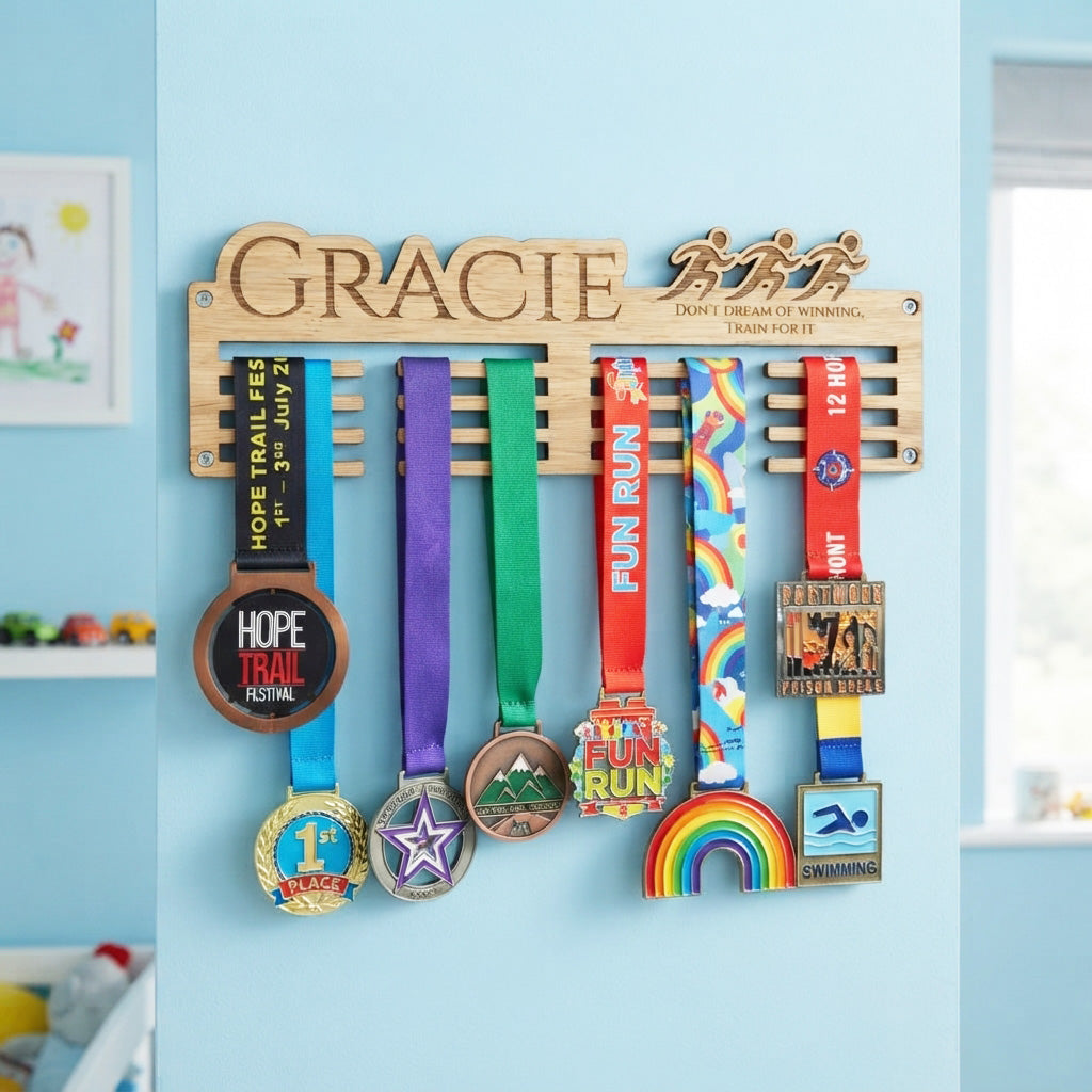 Custom Engraved Medal Holder for Children's Sports Awards and Achievements