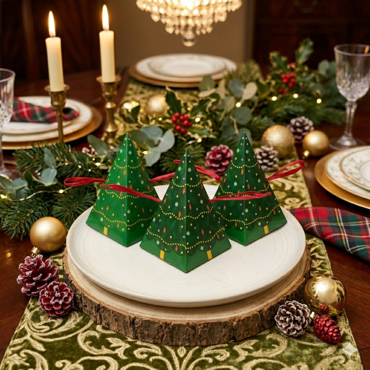 Green Christmas Tree Novelty Crackers - Festive Party Favors (Set of 6)